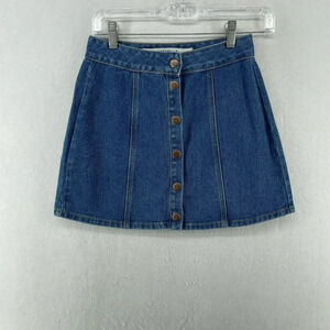 Melville Mini Jean Skirt Women's Sz 24 Blue Button-Up A-Line High-Rise Denim